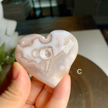 Load image into Gallery viewer, Rare - top quality pink flower agate heart and palm stone