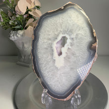 Load image into Gallery viewer, Rare - top quality large size agate slab / slice with pink sugary druzy in the middle