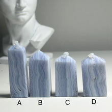 Load image into Gallery viewer, Blue Lace Agate Polished Slab Tower – Natural Banded Chalcedony for Calm, Peace & Throat Chakra Healing