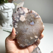 Load image into Gallery viewer, Blue & Pink Flower Agate Slice from Madagascar — Natural Crystal Slab with Unique Floral Patterns