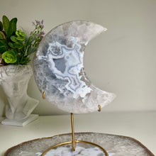 Load image into Gallery viewer, Rare - large size druzy agate moon from Brazil ( free stand)