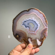 Load image into Gallery viewer, Rare - Hand pick Brazil agate slice with druzy and pink banding / agate slab with druzy