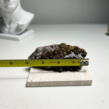 Load image into Gallery viewer, Golden Pyrite Cluster on Quartz and Calcite Matrix – Natural Crystal Specimen for Home Decor and Mineral Collection