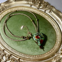 Load image into Gallery viewer, Forest Heart Necklace | Lampwork Glass & Baroque Pearl