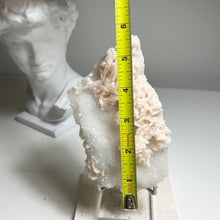 Load image into Gallery viewer, Pearl Pink Dolomite on Sparkling Quartz – Natural Crystal Sculpture | Rosette Dolomite Cluster | Soft Pink Mineral Display | Home Décor Crystal