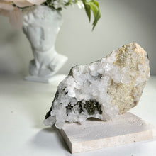 Load image into Gallery viewer, Apophyllite on Calcite with Pyrite | Secondary Growth Apophyllite Crystals | Natural Mineral Specimen | Collector Display Piece