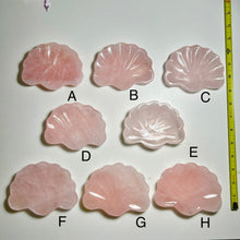 Load image into Gallery viewer, Rose Quartz Shell Dish, Natural Crystal Trinket Tray, Pink Crystal Jewelry Dish, Hand Carved Gemstone Bowl, Gift for Her birthday