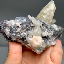 Load image into Gallery viewer, Self - stand Dogtooth calcite with fluorite on matrix