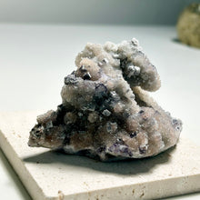Load image into Gallery viewer, Purple Fluorite on Druzy Quartz Cluster — Sparkly Fluorite Cubes on Natural Quartz Base