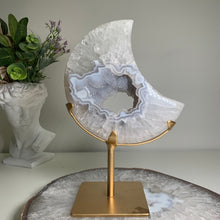 Load image into Gallery viewer, Rare - large size top quality druzy agate moon from Brazil ( free stand)