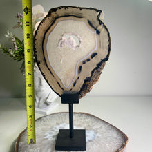 Load image into Gallery viewer, Rare - black agate slice with stand from Brazil