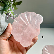 Load image into Gallery viewer, Rose Quartz Shell Dish, Natural Crystal Trinket Tray, Pink Crystal Jewelry Dish, Hand Carved Gemstone Bowl, Gift for Her birthday