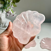 Load image into Gallery viewer, Rose Quartz Shell Dish, Natural Crystal Trinket Tray, Pink Crystal Jewelry Dish, Hand Carved Gemstone Bowl, Gift for Her birthday