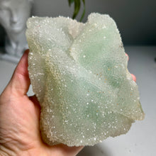 Load image into Gallery viewer, Green fluorite specimen covered with natural druzy quartz- sugar fluorite