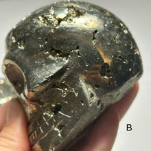 Load image into Gallery viewer, Peruvian Pyrite Skull — High-Grade Metallic Crystal Skull Carving for Protection & Display
