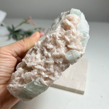 Load image into Gallery viewer, Pearl Pink Dolomite with Green Fluorite | Pastel Crystal Cluster on Matrix | Natural Mineral Home Décor
