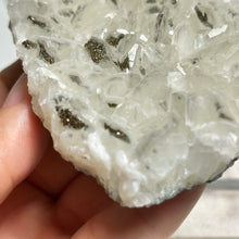 Load image into Gallery viewer, White Calcite Cluster with Pyrite Inclusions — Natural Crystal Plate for Home Decor & Healing Energy