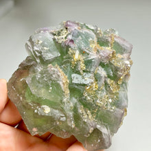 Load image into Gallery viewer, Golden Barite on green & purple fluorite | Jiangxi Province, China