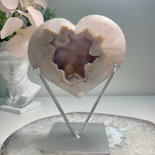 Load image into Gallery viewer, Top quality - rare pink druzy agate heart from Brazil ( free stand)