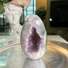Load image into Gallery viewer, Rare - druzy amethyst agate tower with fire quartz and moss agate on skin / rainbow amethyst freeform