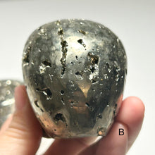 Load image into Gallery viewer, Peruvian Pyrite Skull — High-Grade Metallic Crystal Skull Carving for Protection & Display