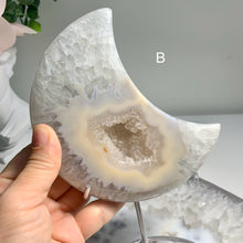 Load image into Gallery viewer, High quality - medium size druzy agate moon with nice banding from Brazil ( free stand)
