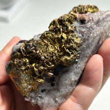 Load image into Gallery viewer, Golden Pyrite Cluster on Quartz and Calcite Matrix – Natural Crystal Specimen for Home Decor and Mineral Collection