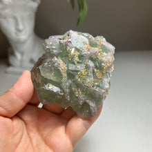 Load image into Gallery viewer, Golden Barite on green & purple fluorite | Jiangxi Province, China