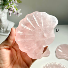 Load image into Gallery viewer, Rose Quartz Shell Dish, Natural Crystal Trinket Tray, Pink Crystal Jewelry Dish, Hand Carved Gemstone Bowl, Gift for Her birthday