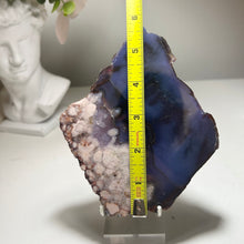 Load image into Gallery viewer, Deep Blue Flower Agate Slice from Madagascar — Polished Chalcedony Slab with Bloom Clusters