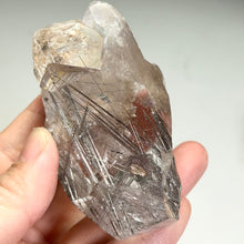 Load image into Gallery viewer, Steel Silver Rutilated Quartz Crystal Point | Coarse Rutile Inclusions | Natural Rutilated Quartz Specimen | Mineral Display