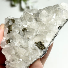 Load image into Gallery viewer, White Calcite Plate with Pyrite — Natural Calcite Crystal Cluster for Home Décor & Healing Energy
