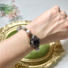 Load image into Gallery viewer, Midnight Relic Bracelet | Handmade Lampwork Glass, Shell Pearls & Lava Stone Bracelet