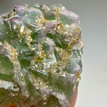 Load image into Gallery viewer, Golden Barite on green & purple fluorite | Jiangxi Province, China