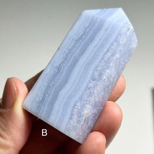 Load image into Gallery viewer, Blue Lace Agate Polished Slab Tower – Natural Banded Chalcedony for Calm, Peace & Throat Chakra Healing
