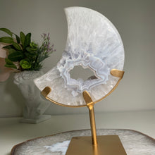 Load image into Gallery viewer, Rare - large size top quality druzy agate moon from Brazil ( free stand)