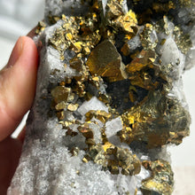 Load image into Gallery viewer, Golden Pyrite on Quartz Matrix — Natural Crystal Cluster for Home Decor and Mineral Collection
