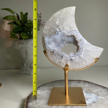 Load image into Gallery viewer, Rare - large size top quality druzy agate moon from Brazil ( free stand)