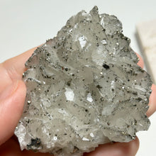 Load image into Gallery viewer, Sparkling Calcite Cluster with Golden Pyrite — Rare Crystal Specimen for Home Decor & Healing Energy