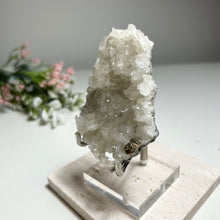 Load image into Gallery viewer, White Calcite Crystal Plate with Pyrite — Natural Calcite Cluster for Home Decor & Healing Energy