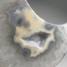 Load image into Gallery viewer, XL Cloud Cream Agate Moon Sculpture — Natural Crystal Slice on Stand