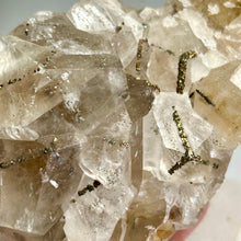 Load image into Gallery viewer, Benz Calcite with Pyrite | Golden Pyrite Inclusions | Daye Mine China | Natural Calcite Crystal Specimen | Mineral Display