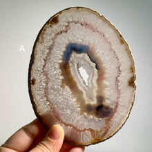 Load image into Gallery viewer, Rare - Hand pick Brazil agate slice with druzy and pink banding / agate slab with druzy