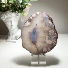 Load image into Gallery viewer, Large Blue & Pink Flower Agate Slice from Madagascar — Premium Crystal Slab with Floral Chalcedony Core