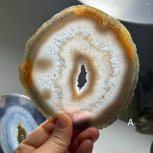Load image into Gallery viewer, Top Quality Brazilian Agate Slice – Natural Banding, Crystal Center & Soft Pastel Tones