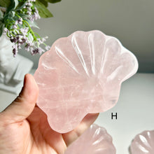 Load image into Gallery viewer, Rose Quartz Shell Dish, Natural Crystal Trinket Tray, Pink Crystal Jewelry Dish, Hand Carved Gemstone Bowl, Gift for Her birthday