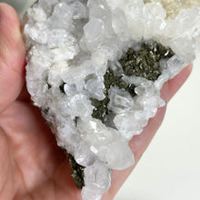 Load image into Gallery viewer, Apophyllite on Calcite with Pyrite | Secondary Growth Apophyllite Crystals | Natural Mineral Specimen | Collector Display Piece