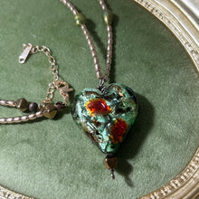 Load image into Gallery viewer, Forest Heart Necklace | Lampwork Glass & Baroque Pearl