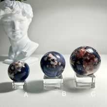 Load image into Gallery viewer, Rare Blue Flower Agate Sphere - Minimalist Sakura Crystal Ball - Moody Home Decor