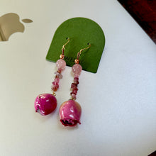 Load image into Gallery viewer, Real Rose, Rose Quartz & Tourmaline Sterling Silver Earrings